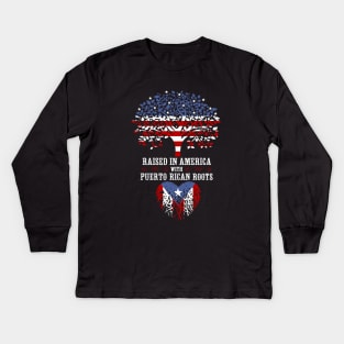 Raised in America with Puerto Rican Roots. Kids Long Sleeve T-Shirt